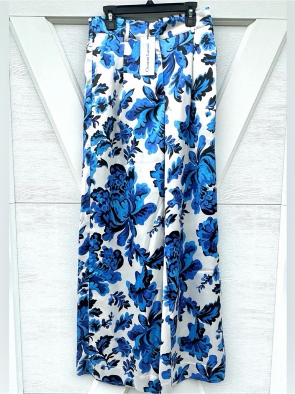 Christian Lacroix Blue and White Floral Satin Pant - Picture 2 of 6